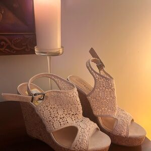 Chic Cream Lace Wedge Sandals